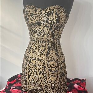 Ark & Co Black and Gold Strapless Dress